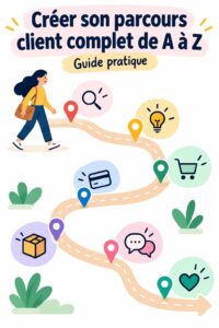 Femme d'affaires analysant le parcours client sur un tableau blanc.