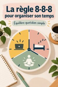 Une femme souriante planifiant sa journée en utilisant la règle 8-8-8