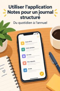Capture d'écran d'un journal dans Apple Notes avec des entrées de réflexions personnelles et des objectifs