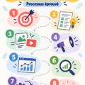 Une femme travaillant sur son ordinateur avec un tableau de workflow devant elle, illustrant l'optimisation des processus marketing.